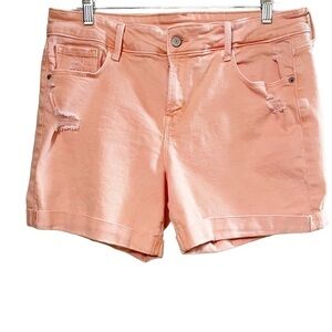 Old Navy Slim Midi Peachy Pink Denim Distressed High Rise Shorts Sz 12